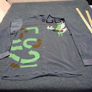 Vintage FUBU Shirt Adult Large Gray Lightweight Big Logo Performance Long Sleeve